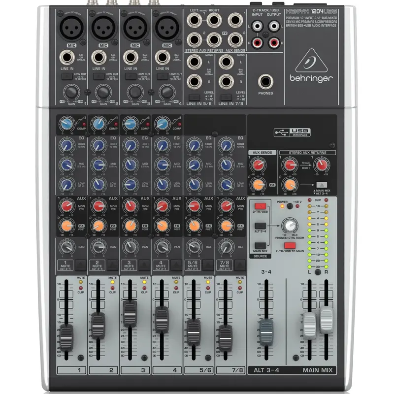 Behringer XENYX1204USB Premium 12-Input 2/2-Bus Mixer with XENYX Mic Preamps and Compressors, British EQ and USB/Audio Interface