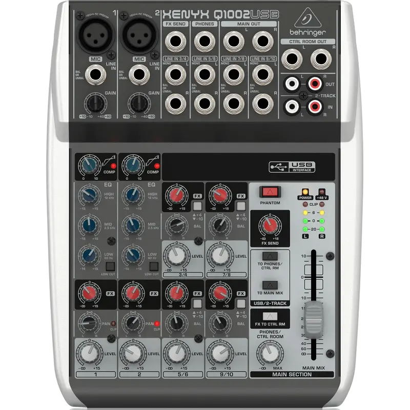 Behringer XENYXQ1002USB Premium 10-Input 2-Bus Mixer with XENYX Mic Preamps and Compressors, British EQ and USB/Audio Interface