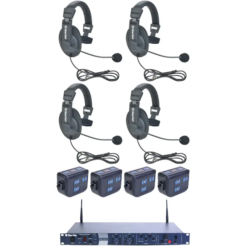 Clear-Com DX210 System 4-User Bundle with CC-15 Headsets 2-Channel 2.4GHz with 1x BS210 / 4x BP210
