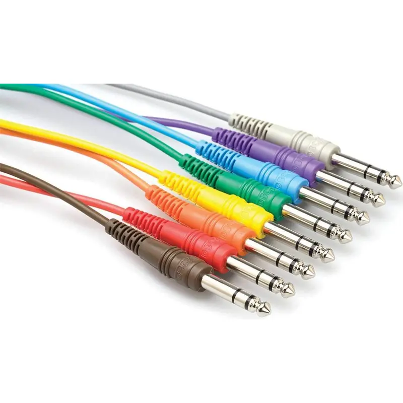 1 Ft Stereo PatchBay Cable Set of 8 1/4 to 1/4 (M