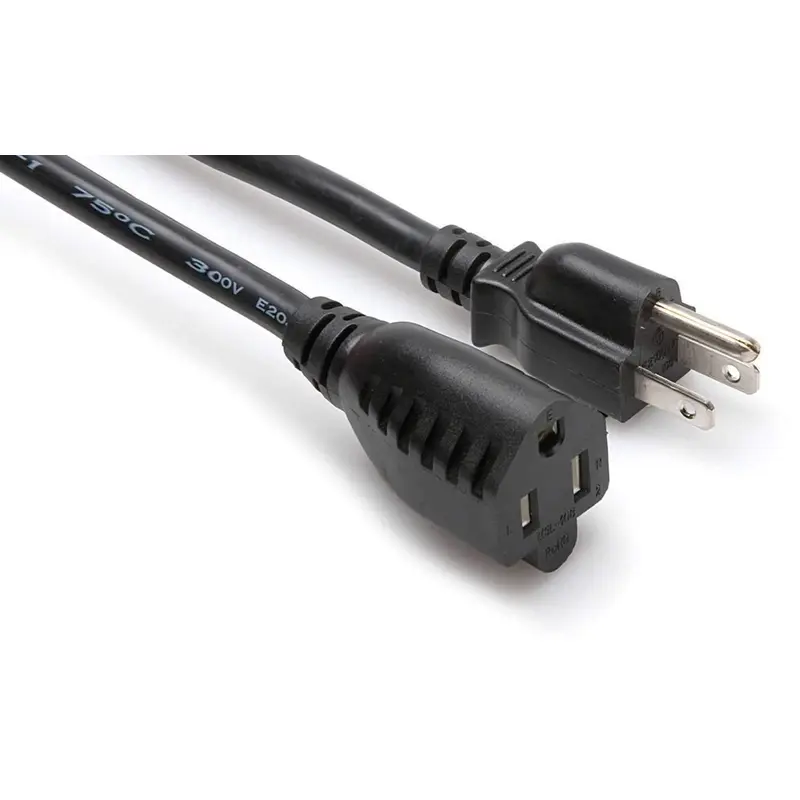 Extension Cord Grounded AC Cord - Black 14 AWG 8ft