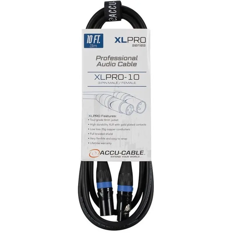Accu-Cable 10-Foot PRO XLR Male to XLR Female Microphone Cable