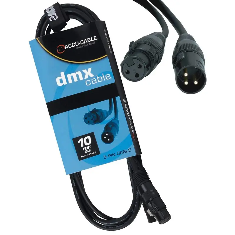 Accu-Cable 3-Pin XLR (F) to XLR (M) DMX Cable 10Ft
