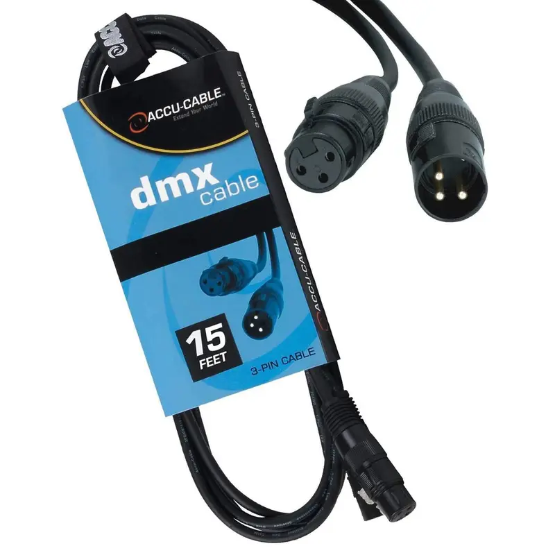 Accu-Cable 3-Pin XLR (F) to XLR (M) DMX Cable 15Ft