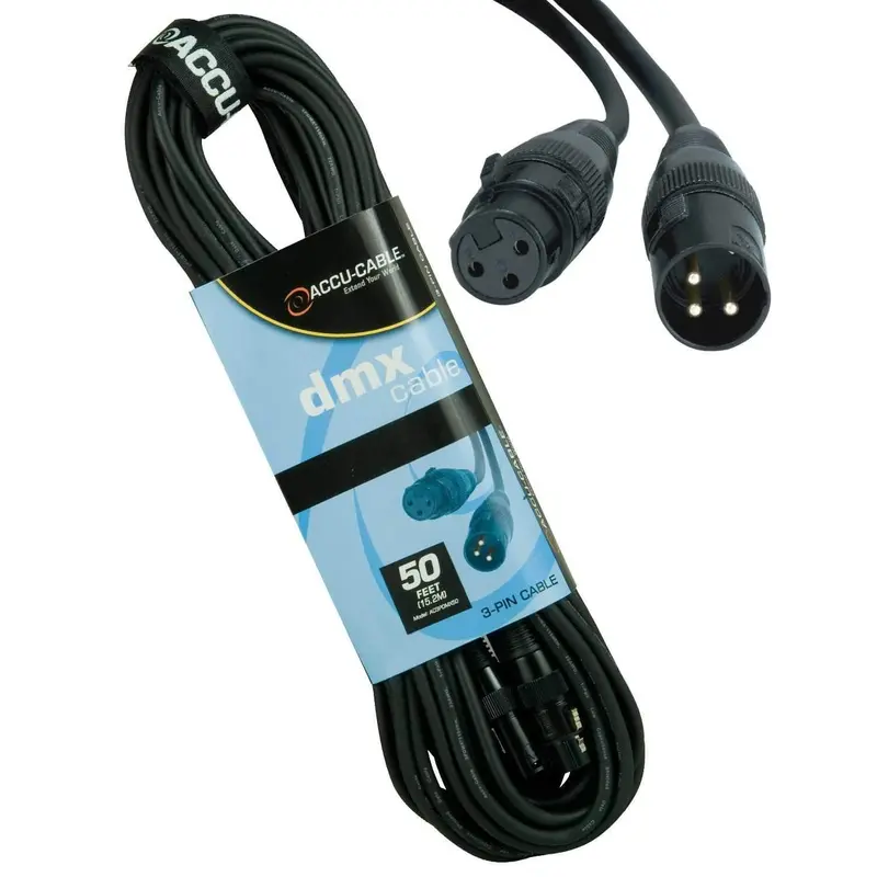 Accu-Cable 3-Pin XLR (F) to XLR (M) DMX Cable 50Ft