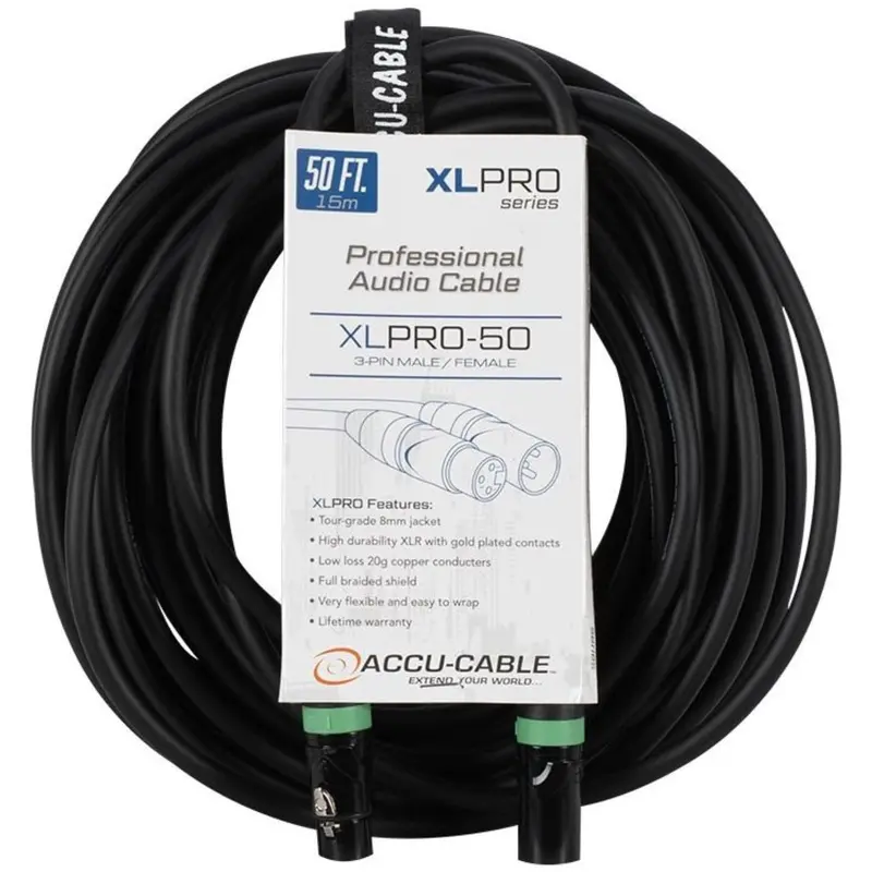 Accu-Cable 50-Foot PRO XLR Male to XLR Female Microphone Cable