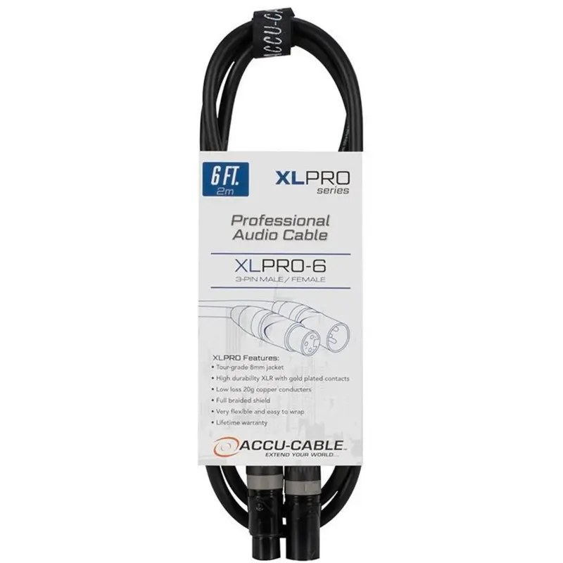 Accu-Cable 6-Foot PRO XLR Male to XLR Female Microphone Cable