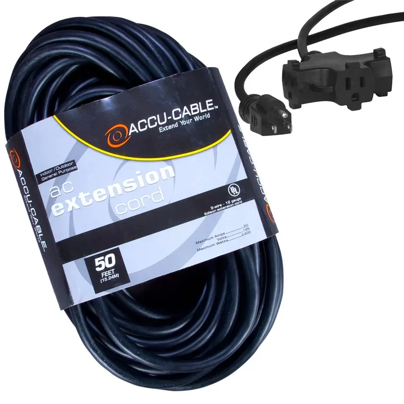 Accu-Cable EC-123-3FER50 50 Ft Triple Tap Extension Cord 12AWG