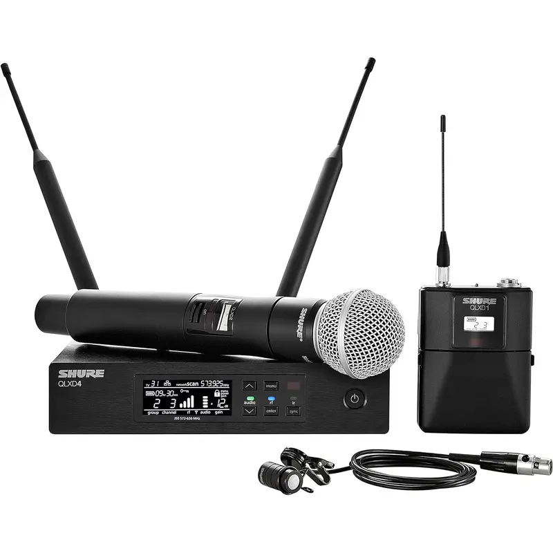 Shure QLXD124 Handheld and Lavalier Combo Wireless Microphone System with Power Supply - J50A Band