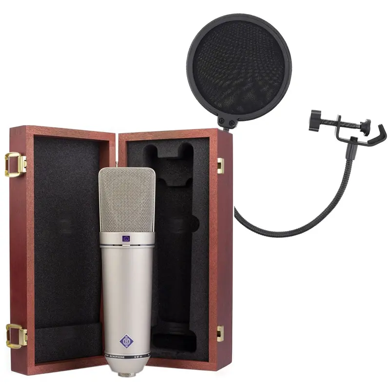 Neumann U-87AI K 67 Capsule Multi-Pattern Microphone with Pop Filter in Woodbox - Silver