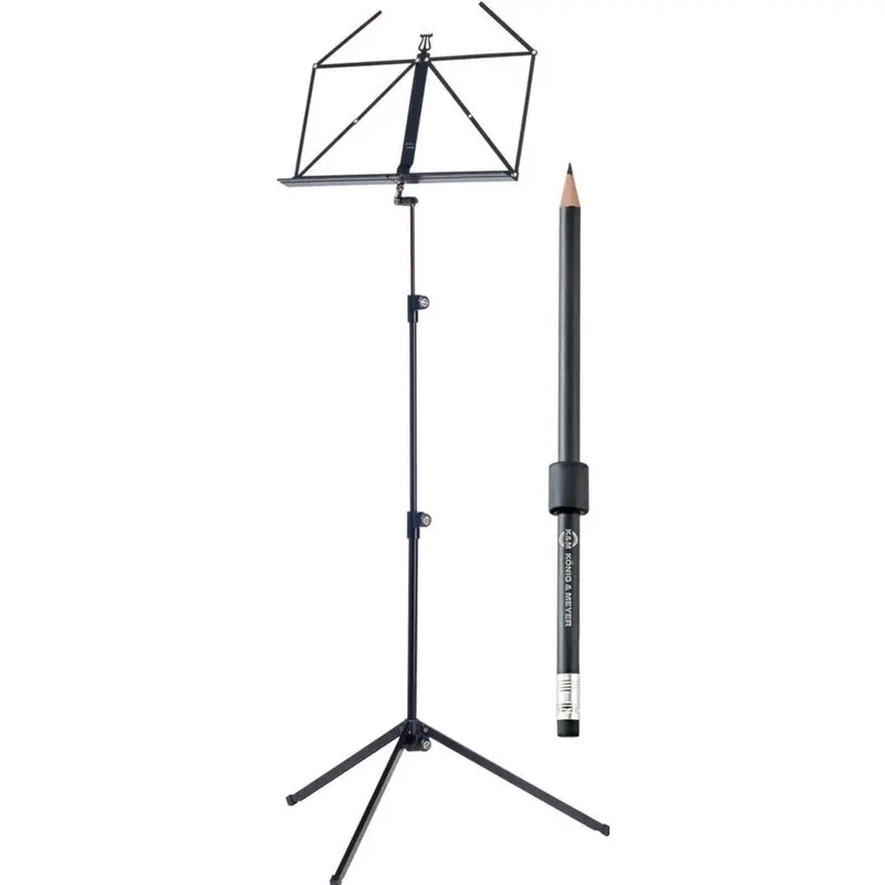 K&M 10010.078.55 Adjustable 3 Piece Music Stand with Pencil Magnet - Black