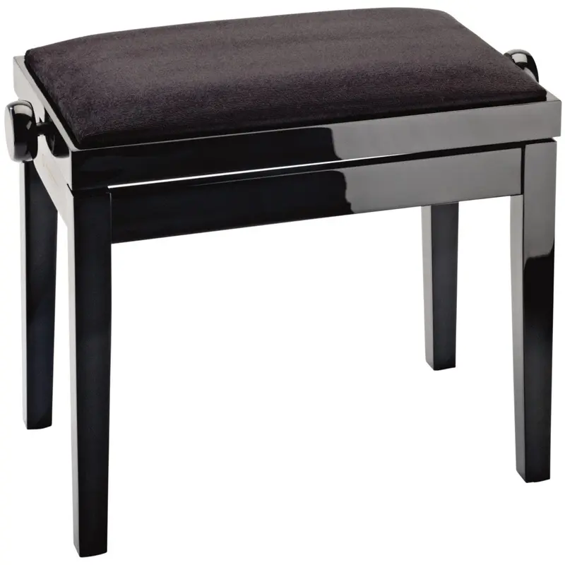 K&M 13901.100.21 Complete Wooden Frame Piano Bench - Black Gloss with Black Velvet Seat