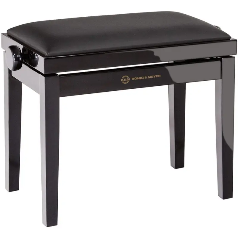 K&M 13911.200.21 Complete Wooden Frame Piano Bench - Black Gloss with Black Leatherette Seat