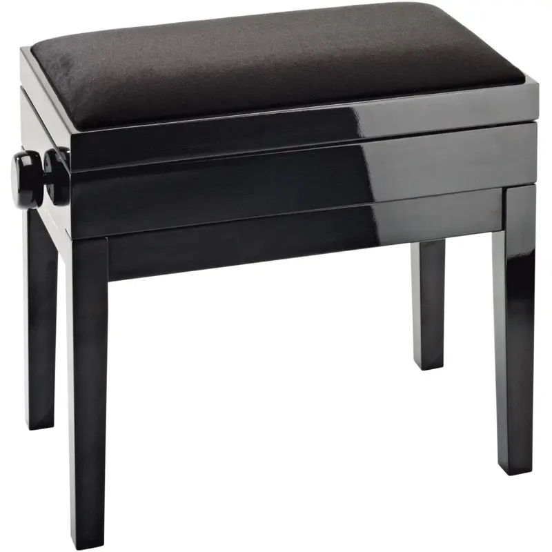 K&M 13950.100.21 Complete Wooden Frame Piano Bench with Storage - Black Gloss with Black Velvet Seat