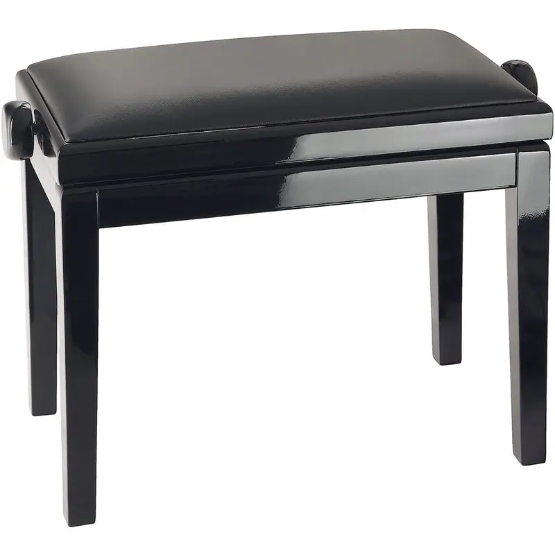 K&M 13990.200.21  Wooden Frame Piano Bench - Black Gloss with Black Leatherette Seat