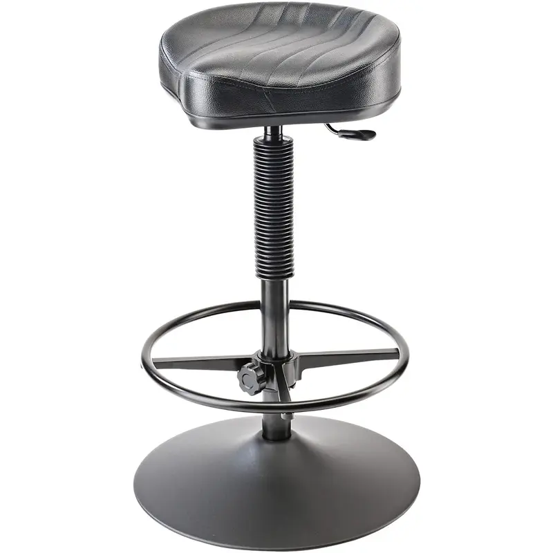 K&M 14091.000.55 Steel Stage Stool with Pneumatic Lift - Black Leatherette