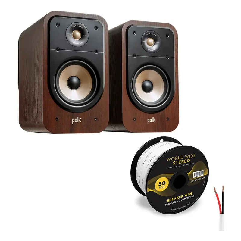 Polk Audio Signature Elite ES20 Bookshelf Speaker Cable Bundle (Walnut)