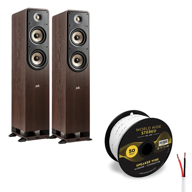 Polk Audio Signature Elite ES50 Floorstanding Speaker Cable Bundle (Walnut)
