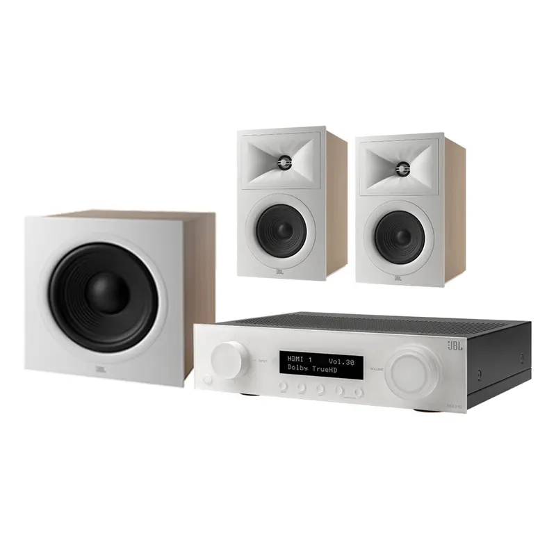 JBL Stage 2.1 Home Theater System with 10 in Sub and 60 Watts/Channel Receiver (White)