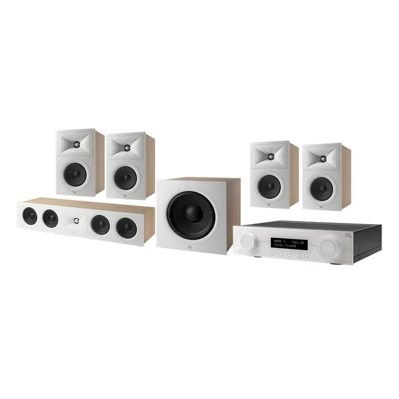 JBL Stage 5.1 Home Theater System with 10 in Sub and 75 Watts/Channel Receiver (White)