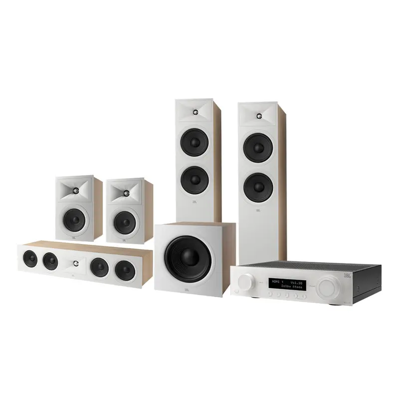 JBL Stage 5.1 Home Theater System with 12 in Sub and 100 Watts/Channel Receiver (White)
