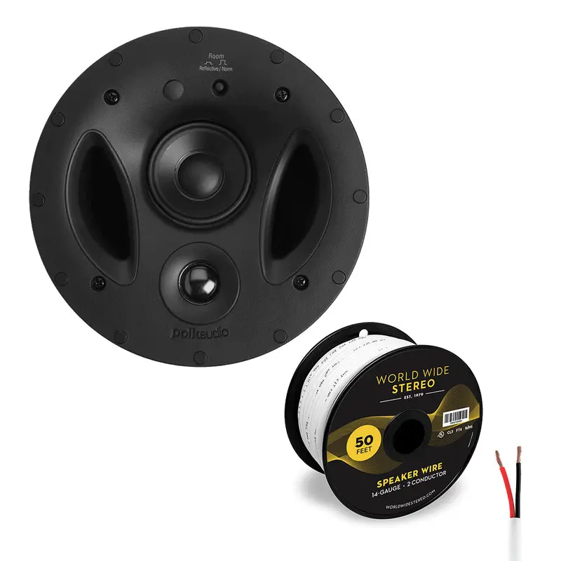 Polk Audio 70-RT Vanishing 7 Inch In Ceiling 3 Way Speaker Cable Bundle