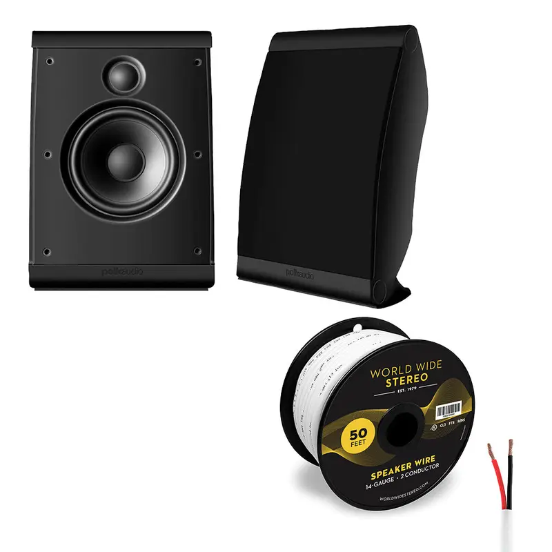 Polk Audio OWM3 Compact Multi Application Satellite Speaker Cable Bundle (Black)