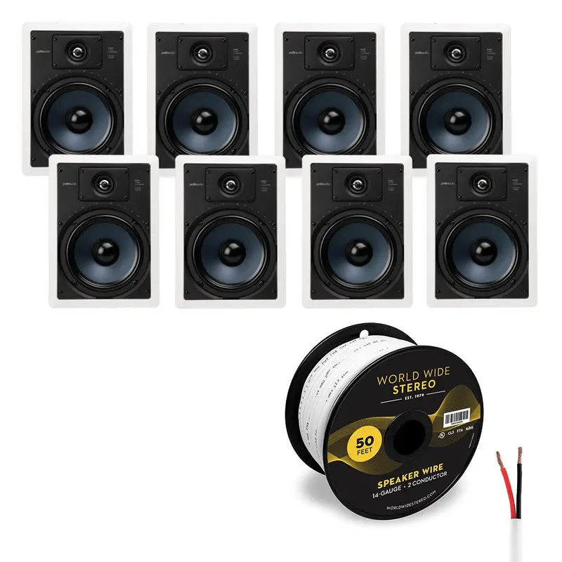 Polk Audio RC85i 8" In Ceiling 2 Way Speaker Cable Bundle (8 Pack)