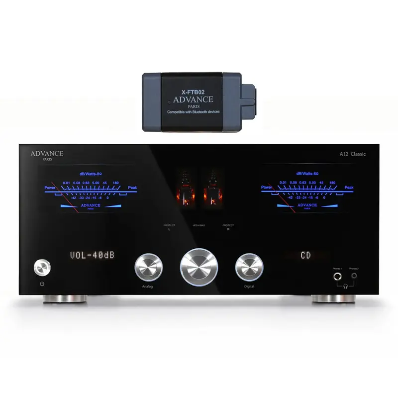 Advance Paris A12 Classic Integrated Amplifier Bundle with X-FTB02 aptX HD Bluetooth Receiver