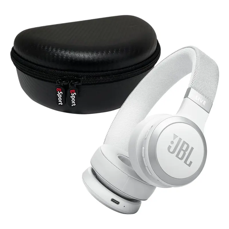 JBL Live 670NC Wireless On Ear Noise Cancelling Headphone Bundle with gSport Case (White)