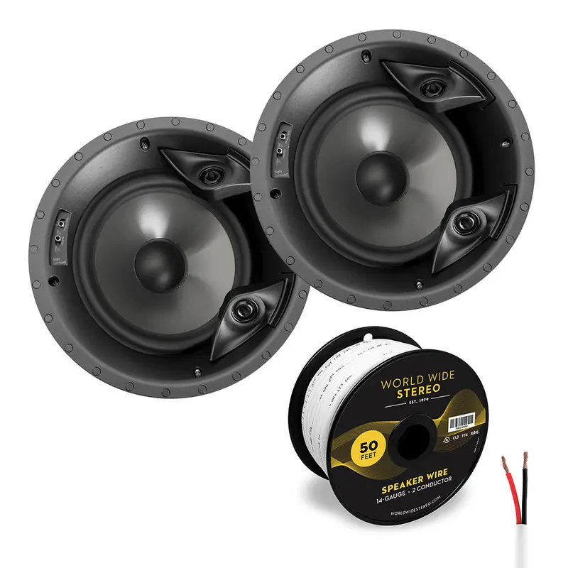 Polk Audio 80F/X-LS Vanishing 8 Inch In Ceiling Speaker Cable Bundle (Pair)