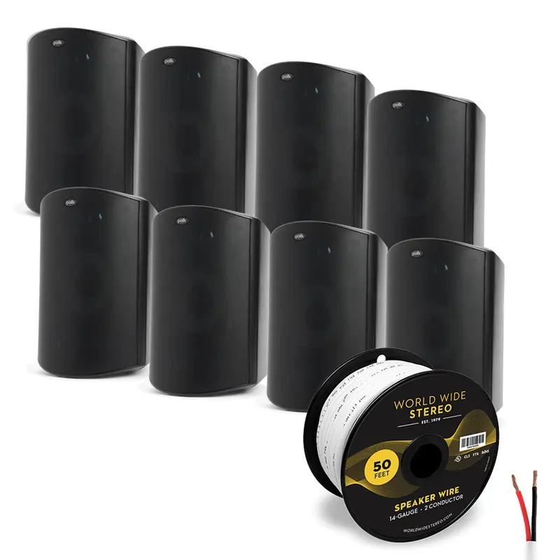 Polk Audio Atrium 8 All Weather Outdoor Loudspeaker Cable Bundle - 8 Pack (Black)