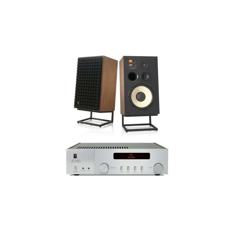 JBL L100 Classic 12" 3-Way Bookshelf Speaker Pair with JBL SA550 Integrated Amplifier Bundle