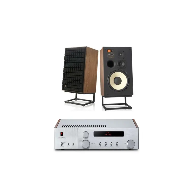 JBL L100 Classic 12" 3-Way Bookshelf Speaker Pair with JBL SA750 Streaming Stereo Integrated Amplifier Bundle