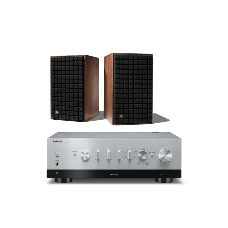 JBL L82 Classic 8 Inch 2-way Bookshelf Loudspeaker Pair with Yamaha R-N800A Stereo Network A/V Receiver Bundle