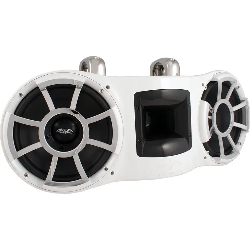 Wet Sounds REV 410 W-FC SS V2 Revolution Series Dual 10" White Tower Speaker with TC3 Fixed Clamps