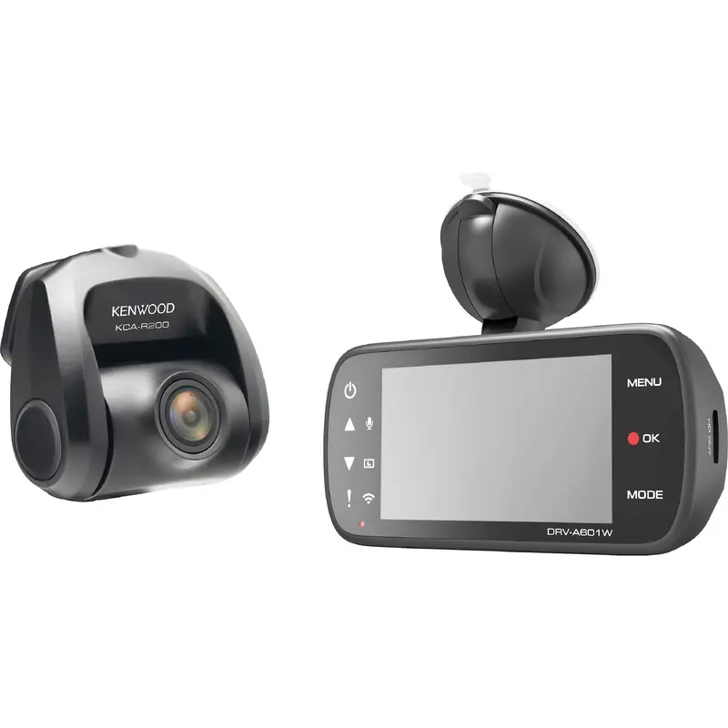 Kenwood DRVA601WDP 4K Ultra HD Dash Cam with 3" display, Wi-Fi, and GPS, and Rear-View Cam