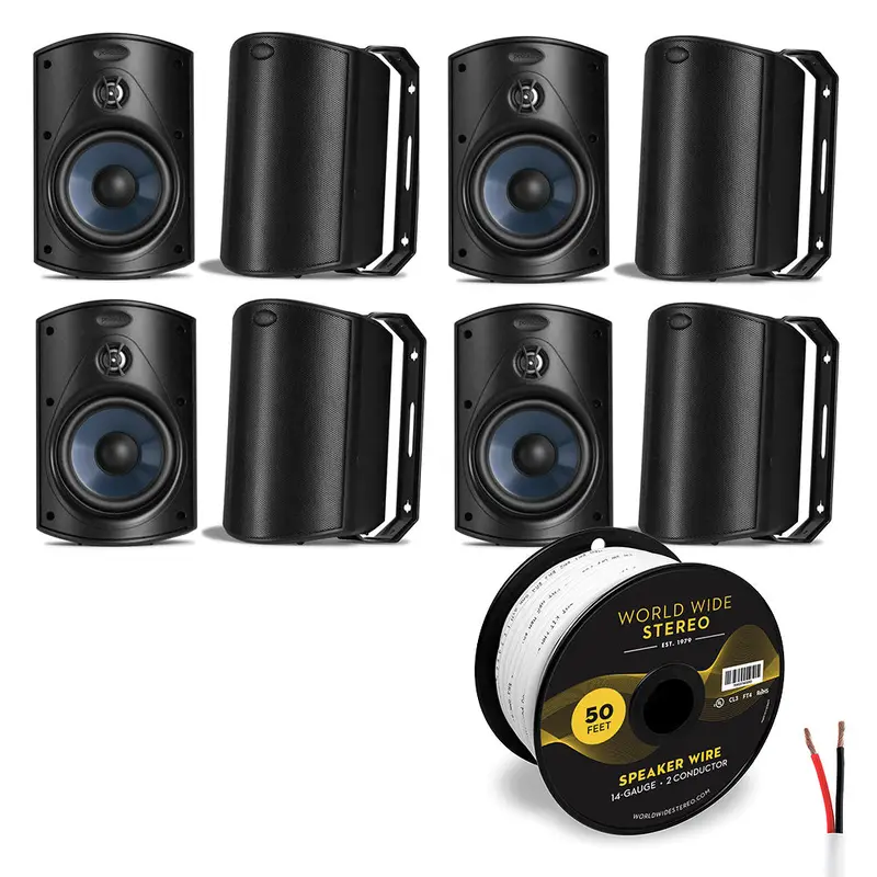 Polk Audio Atrium 4 All Weather Outdoor Loudspeaker Cable Bundle - 8 Pack (Black)