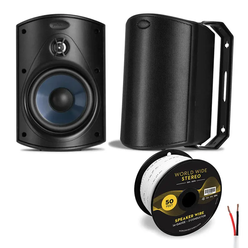 Polk Audio Atrium 4 All Weather Outdoor Loudspeaker Cable Bundle - Pair (Black)