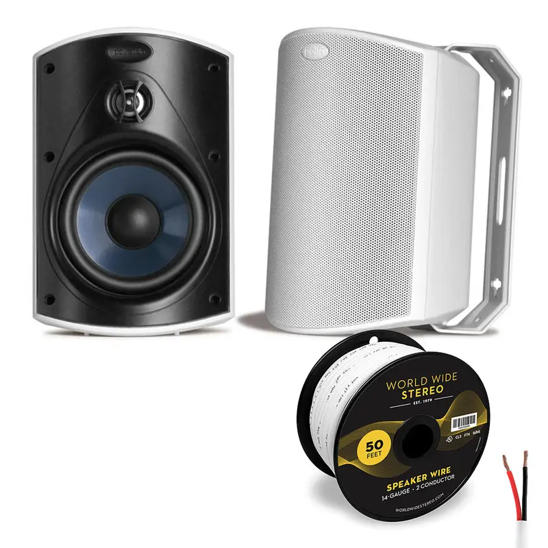 Polk Audio Atrium 4 All Weather Outdoor Loudspeaker Cable Bundle - Pair (White)