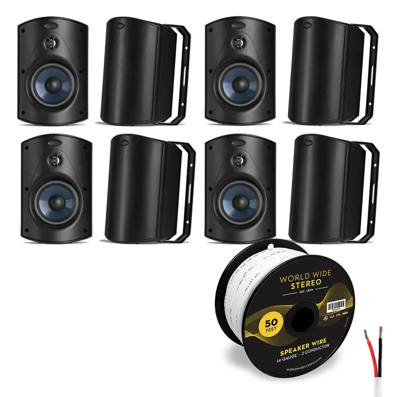 Polk Audio Atrium 5 All Weather Outdoor Loudspeaker Cable Bundle - 8 Pack (Black)