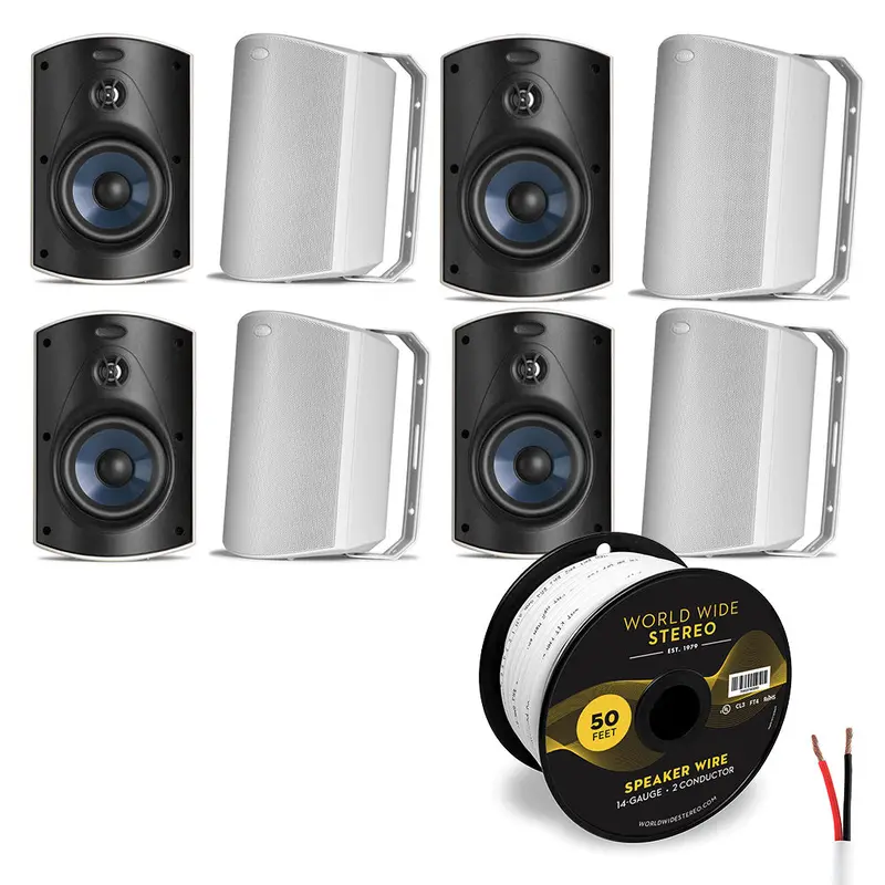 Polk Audio Atrium 5 All Weather Outdoor Loudspeaker Cable Bundle - 8 Pack (White)