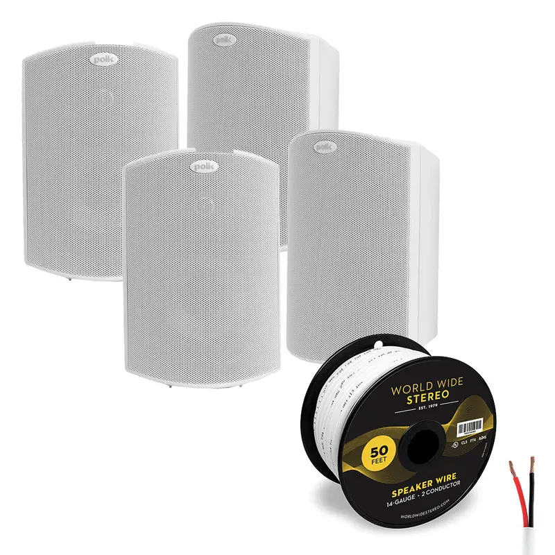 Polk Audio Atrium 6 All Weather Outdoor Loudspeaker Cable Bundle - 4 Pack (White)