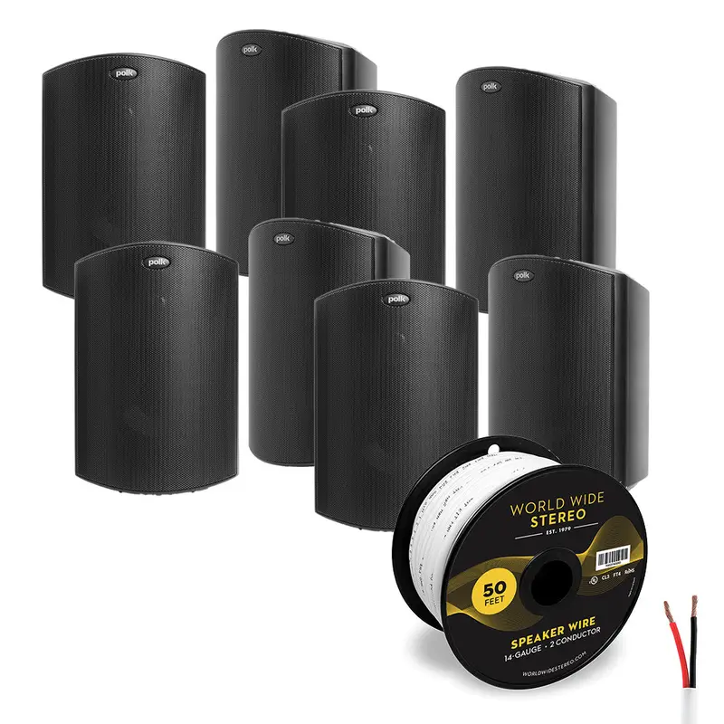 Polk Audio Atrium 6 All Weather Outdoor Loudspeaker Cable Bundle - 8 Pack (Black)