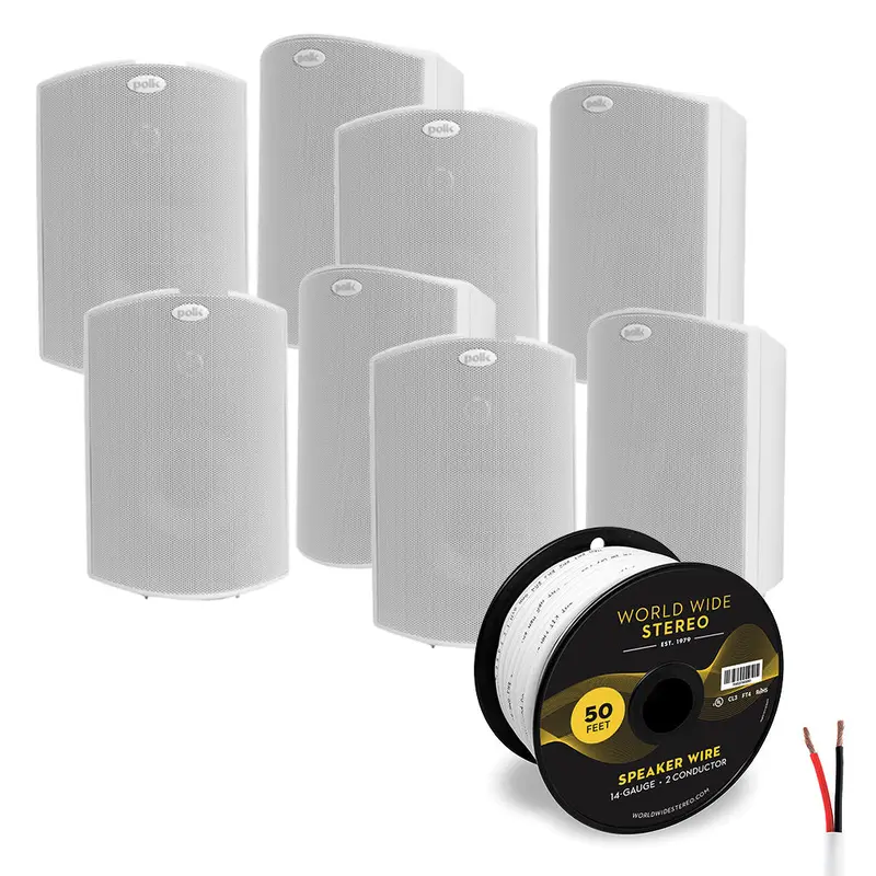 Polk Audio Atrium 6 All Weather Outdoor Loudspeaker Cable Bundle - 8 Pack (White)