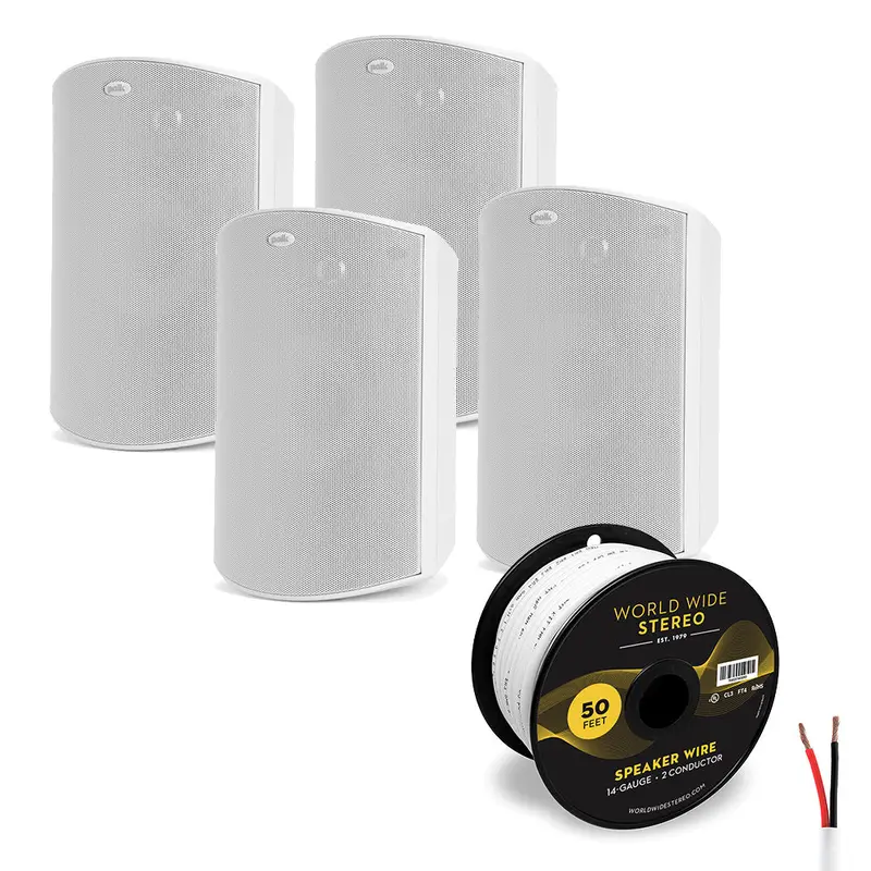 Polk Audio Atrium 8 All Weather Outdoor Loudspeaker Cable Bundle - 4 Pack (White)