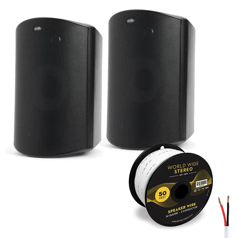 Polk Audio Atrium 8 All Weather Outdoor Loudspeaker Cable Bundle - Pair (Black)