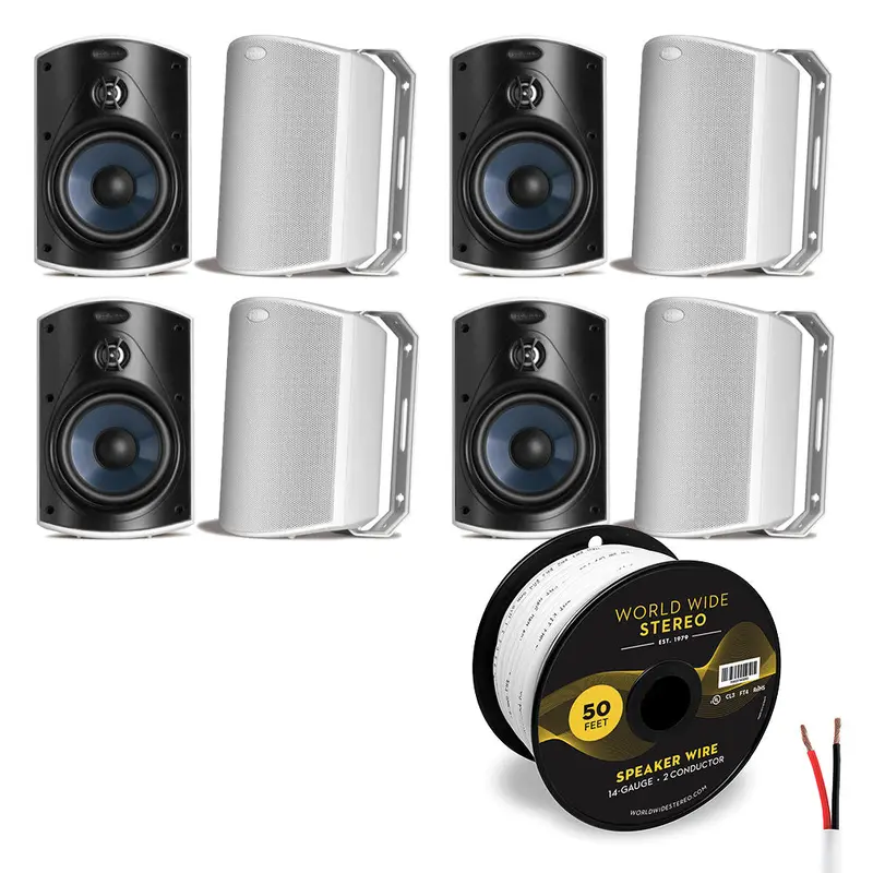Polk Audio Atrium 4 All Weather Outdoor Loudspeaker Cable Bundle - 8 Pack (White)