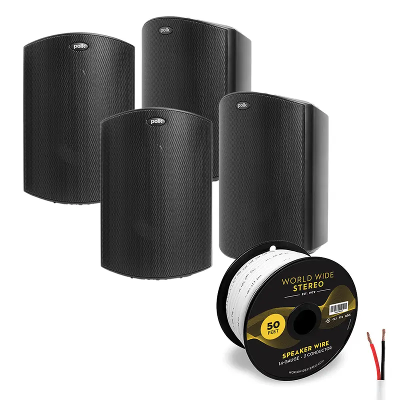 Polk Audio Atrium 6 All Weather Outdoor Loudspeaker Cable Bundle - 4 Pack (Black)